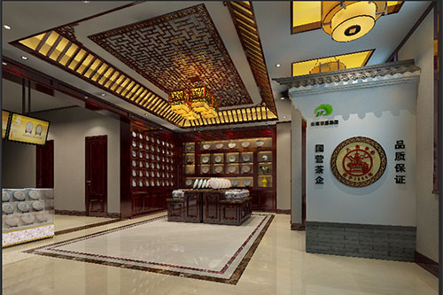 从江古朴典雅的中式茶叶店大堂设计效果图